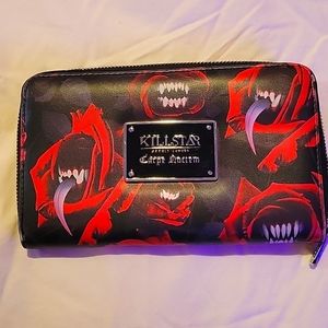 Killstar wallet in black and red, vampire rose vinyl.